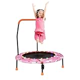 LIFEZEAL Ø 92cm Kindertrampolin mit LED-Lichtern, Trampolin Kinder mit Griff & Sicherheitspolster, Jumping Rebounder für Indoor, Minitrampolin für Kinder ab 3 Jahren (Rosa)