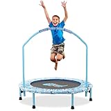 Trampolin Kinder Indoor Ø96cm, Mini Trampolin mit Verstellbarem Handlauf und Sicherheitspolster, Fitness Trampolin Faltbare, Trampolin Outdoor Klein, Kindertrampolin ab 2 3 4 Jahre