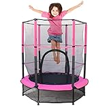 Kinder Trampolin 140 cm,Kinder Trampolin Indoor mit Sicherheitsnetz, und Rahmenabdeckung|Eingebauter Reißverschluss,Strapazierfähiges Stahlrahmen Outdoor Trampolin für Kinder ab 3 Jahre (Rosa)