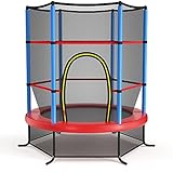 KOMFOTTEU Trampolin für Kinder, Kindertrampolin mit Sicherheitsnetz, Gartentrampolin bis 135 kg belastbar für Kinder ab 3 Jahren, Indoor- & Outdoortrampolin, ‎φ165 cm x 165 cm (Blau)